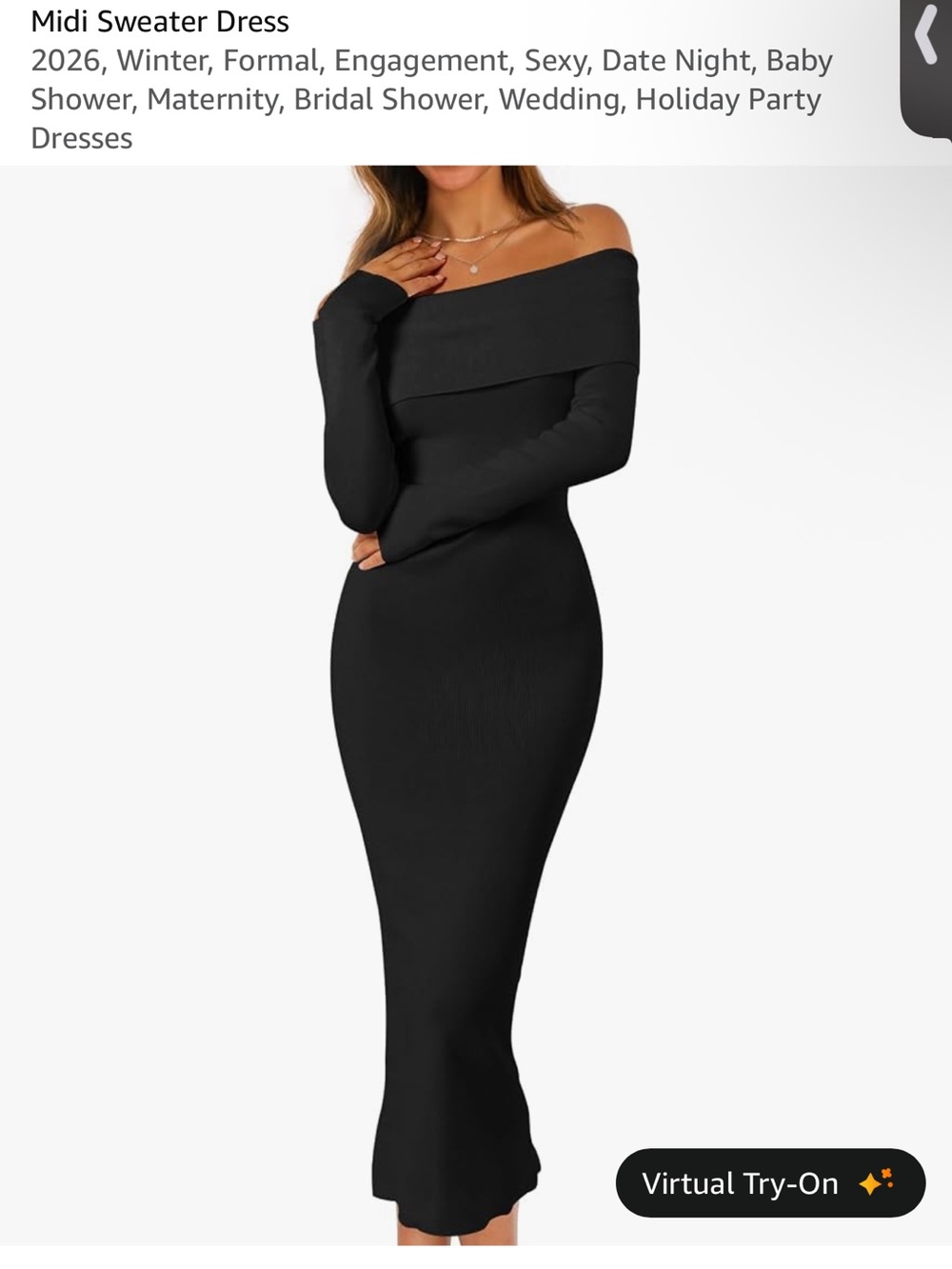 Off-Shoulder Black Midi Sweater Dress
